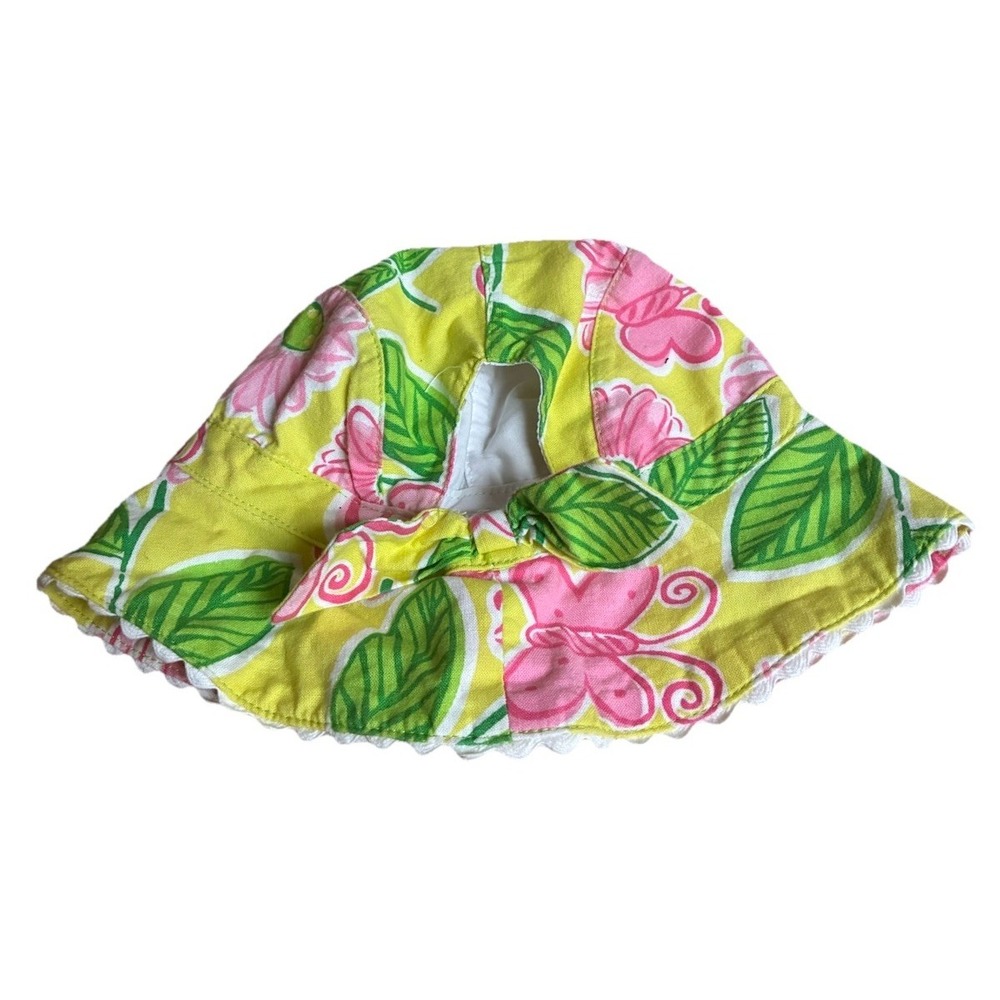 Bonnie Baby Sun Hat Girls 3-6 Months Yellow Pink Butterflies Flowers Back Bow - Picture 3 of 7